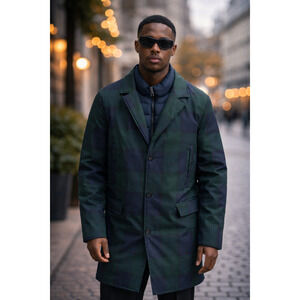 Hunter Aldgate Blackwatch Plaid Green Insulated Coat Quilted Liner Size M